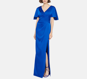 Theia - Shea Kimono Sleeve Satin Gown in Saphire