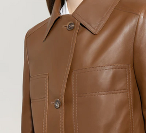 Luisa Cerano – Leather Short Jacket in Walnut