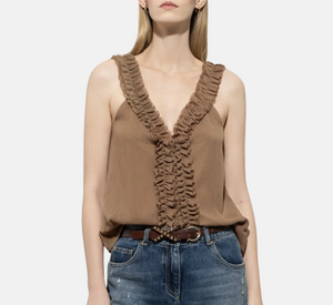 Luisa Cerano - Ruffled Cami in Camel