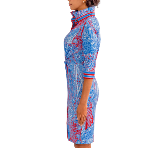GRETCHEN SCOTT - 3/4 Sleeve Collared Dress in Red, Blue, and White