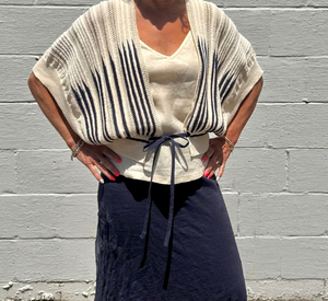 SITA MURT - Knit Tie Front Cardigan in Cream and Blue