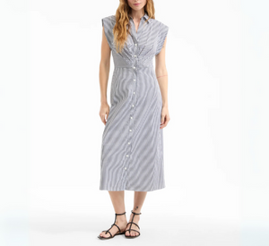 VERONICA BEARD - Striped Midi Shirtdress in Navy and White