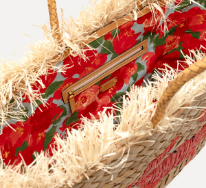 FRANCES VALENTINE - Crab Embroidered Handwoven Tote in Red