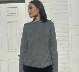 Drew - Aurora Long Sleeve Crew with Jewel Neck in Charcoal