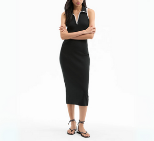 VERONICA BEARD - Sleeveless Polo Maxi Dress in Black and White