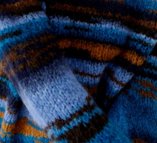 Oui - Multi Stripe Wool Sweater in Blue and Camel
