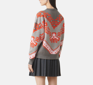 Suncoo - Pavaro Print Sweater in Grey, Orange, and Pink