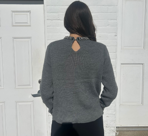 Drew - Aurora Long Sleeve Crew with Jewel Neck in Charcoal