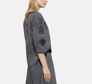 Luisa Cerano - Tunic Blouse with Embroidery in Cool Grey