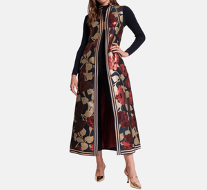 Frances Valentine - Susie Floating Floral Jacquard Jacket in Navy and Gold