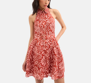 Veronica Beard - Beau Linen Halter Dress in Persimmon Multi