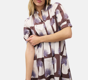 0039 Italy - Lina Ka Pattern Shirt Dress in Brown and Purple