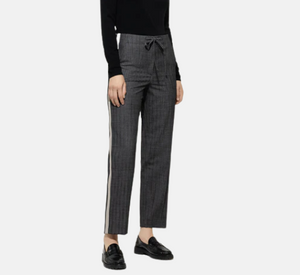 Luisa Cerano - Pinstripe Pant with Grosgrain in Charcoal and Black
