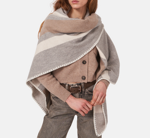 Repeat - Striped Oversized Wrap in Grey