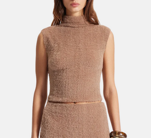 Theo - Carme Plush Sleeveless Mock Neck in Cappuccino