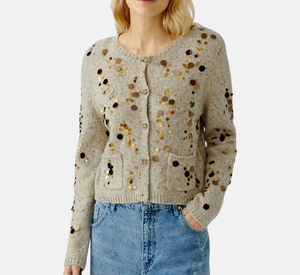 Oui - Cardigan with Gold Sequins in Off White