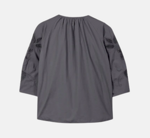 Luisa Cerano - Tunic Blouse with Embroidery in Cool Grey