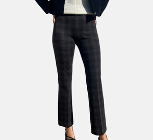 Elliott Lauren - Elastic Waist Plaid Pant in Chocolate and Charcoal