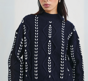 Rails - Tori Mock Neck Sweater with Contrast in Midnight and Cream