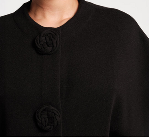 Frances Valentine - Carnegie Merino Shrug with Floral Buttons in Black