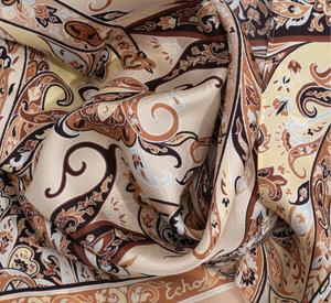 Echo - Silk Paisley Print Oblong Scarf in Vicuna