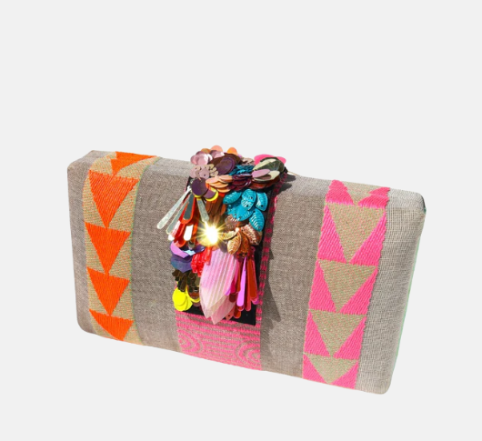 Simitri - Desert Pinata Clutch with Sequin Closure in Sand, Pink, and Orange