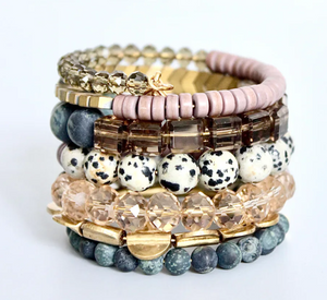 David Aubrey - Wrap bracelet With Glass, Magnesite, Jasper, and Brass