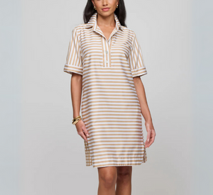 HINSON WU - Aileen Short Sleeve Stripe/Gingham Dress in Latte