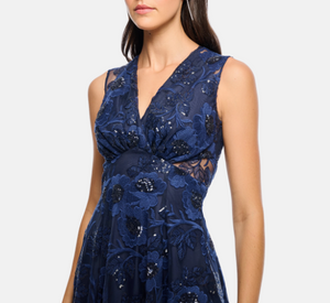 Shoshanna - Elliot Sleeveless V-Neck Dress with Sequin and Lace in Navy