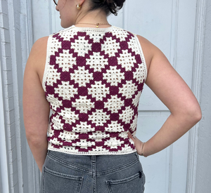 Suncoo - Perida Crochet Tank in Prune and Cream