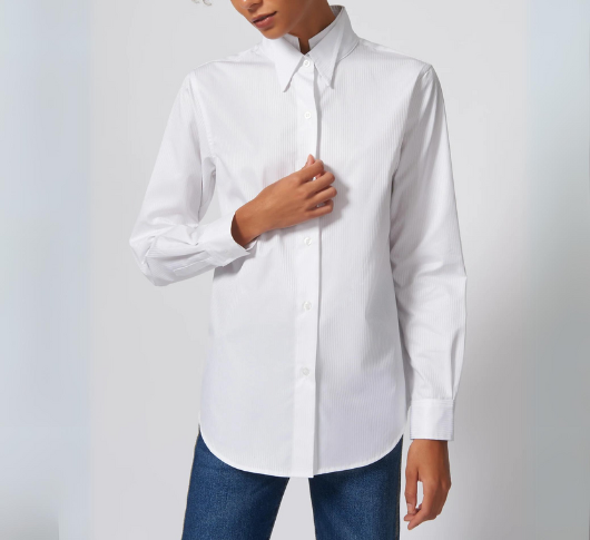 Kal Rieman - Double Collar Shirt in White Stripe