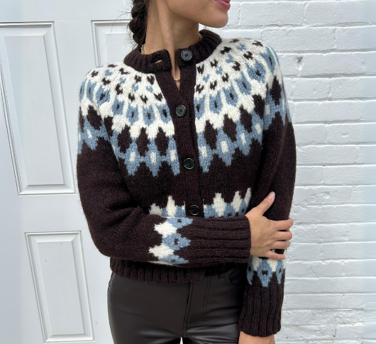 Veronica Beard - Christina Alpaca Blend Fairisle Cardigan in Chocolate and Blue