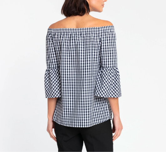 
            
                Load image into Gallery viewer, Hinson Wu - Lena Off Shoulder Mini Gingham Top in Navy/White
            
        