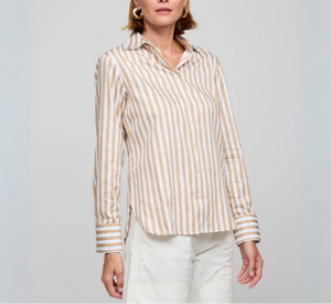 HINSON WU - Margot Long Sleeve Stripe Shirt in Latte