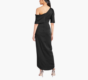Theia - Rayna One Shoulder Draped Gown in Black