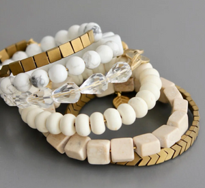 David Aubrey - White Marble and Gold Wrap Bracelet