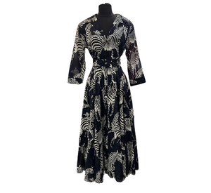 Samantha Sung - Avenue Collared Midi Dress in Indigo Bloomsberry Zebra Small Print