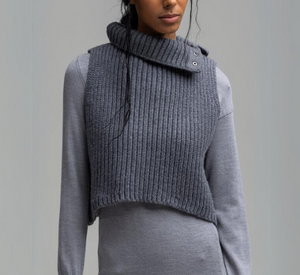 NFP - Chunky Turtleneck Short Vest with Snaps in Zinc