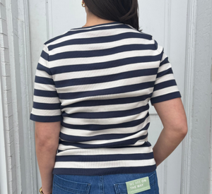 LUISA CERANO - Striped Half-Sleeved Shirt in Navy and Cream