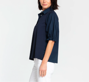 Hinson Wu - Monique Woven/Knit Top in Navy
