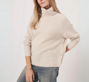 Repeat - Baby Wool Turtleneck with Side Buttons in Moondust