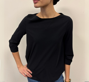 Porto - Callie 3/4 Sleeve Jersey Boatneck Top in Black