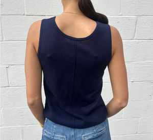 Kinross Cashmere - Cashmere Front to Back Center Seam Tank Top in Navy