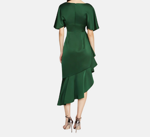 Theia - Gwen Flutter Sleeve Side Ruffle Dress in Thorn