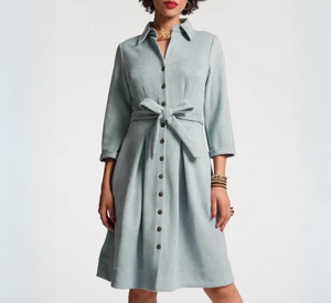 Frances Valentine - Bellini Microsuede Shirt Dress in Powder Blue