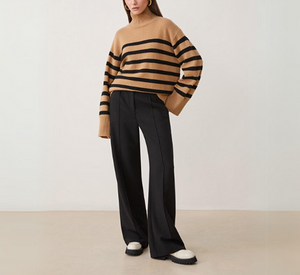 Suncoo - Palacio Oversize Striped Turtleneck in Camel and Black