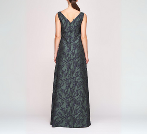 Kay Unger - Caitlin Sleeveless Jacquard Tulip Print in Emerald