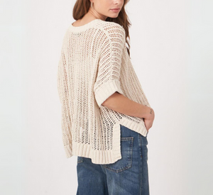 REPEAT Cashmere- Oversized Open Knit Cardigan in Ivory