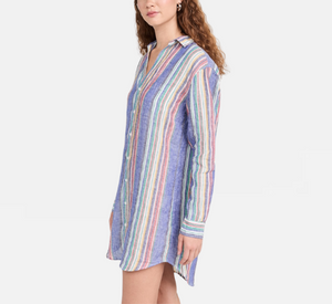 Frank & Eileen - Mary Linen Shirtdress in Multi Color Stripe