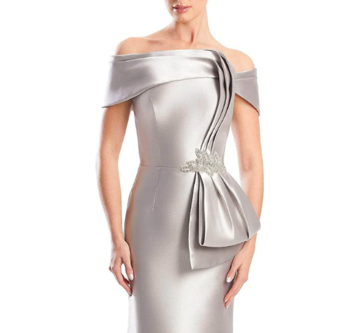 Daymor - Off-Shoulder N°1783 Mermaid Gown in Silver/Taupe